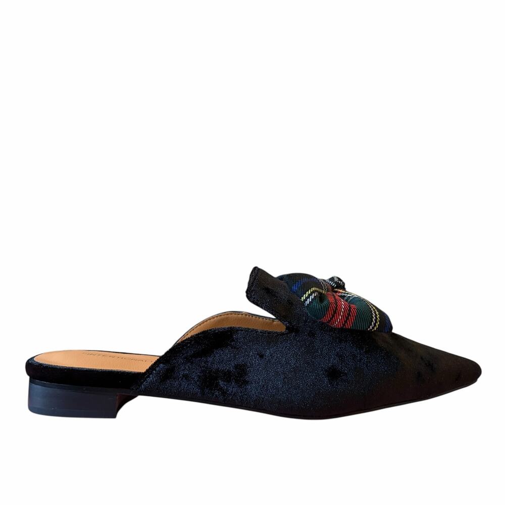 INTENTIONALLY BLANK Tartan Black Velvet Picadeli Plaid Bow Mules Size 6 New - Picture 7 of 16